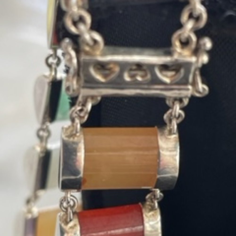 Vintage 1980" bracelet-Sterling silver and Jade gem stones - Picture 8 of 8